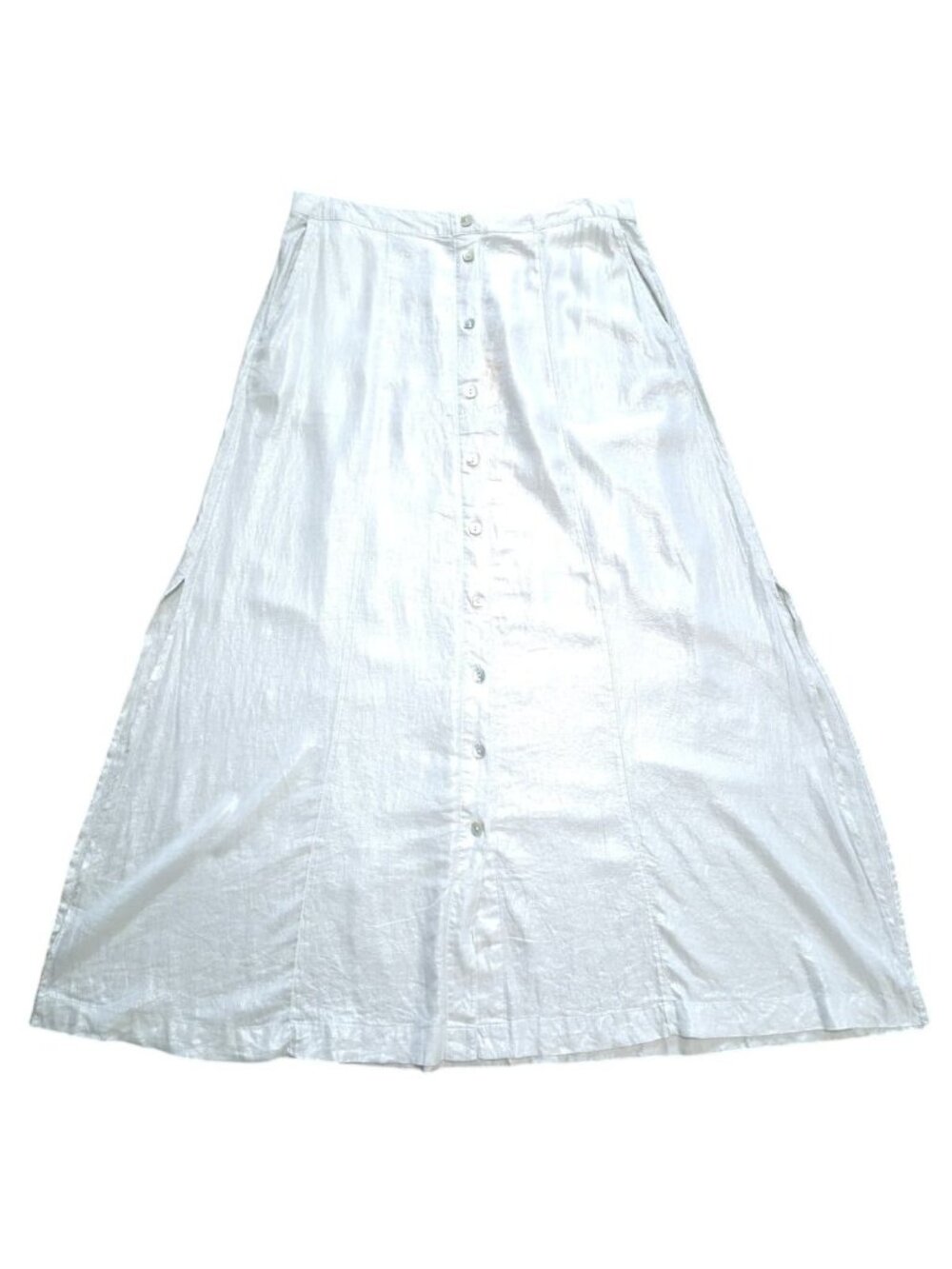 C&C California Linen Blend Maxi Skirt M White Silver Button Front NWT